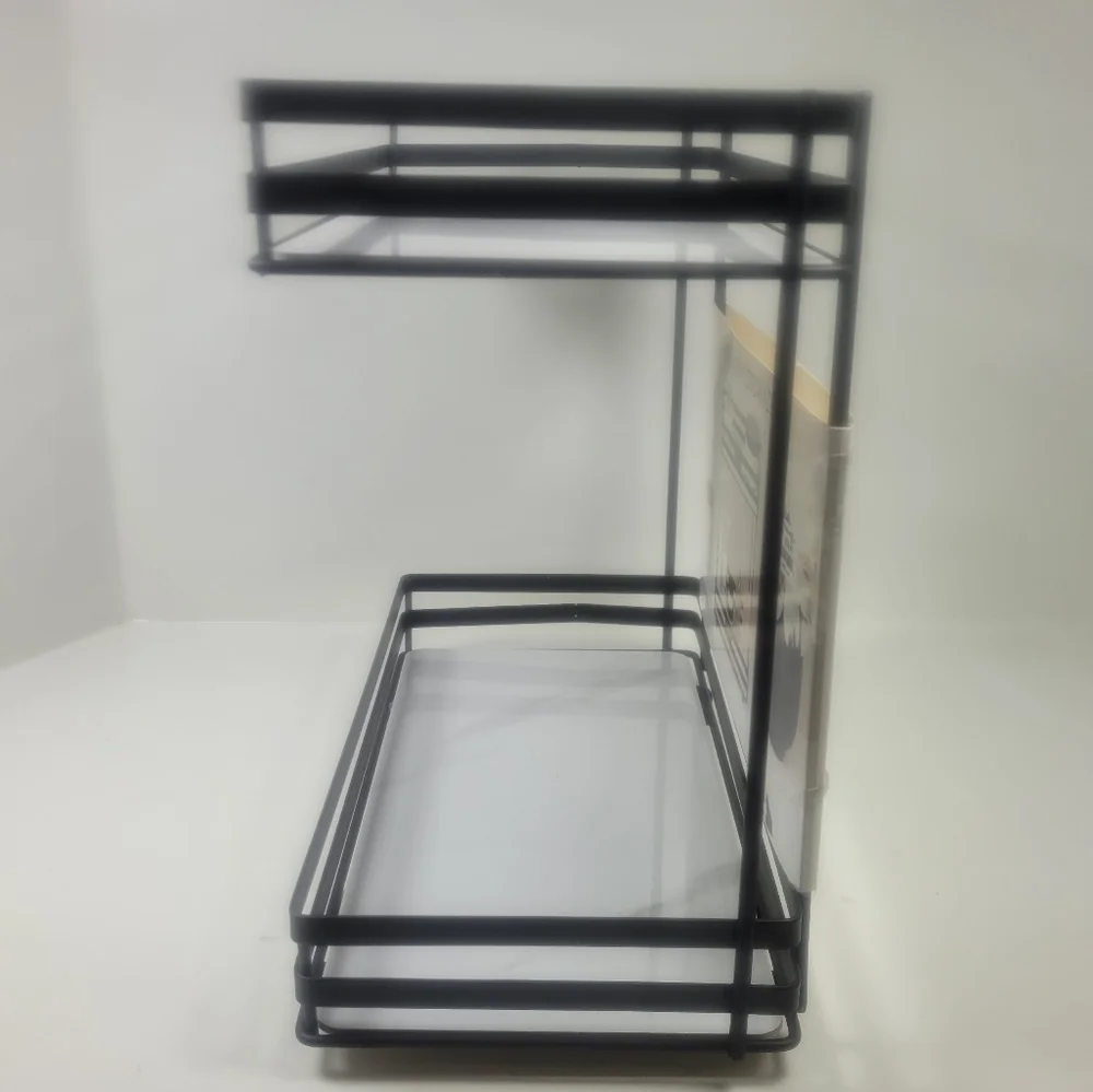 Black and White Two-Tier Shelf With Marbel Look